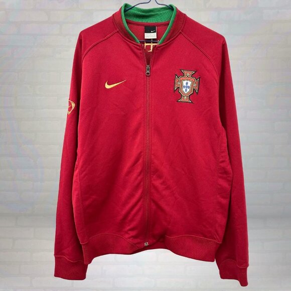 Vintage Nike Portugal Soccer Jacket Red Full Zip Track Jacket Size Large - Picture 1 of 7
